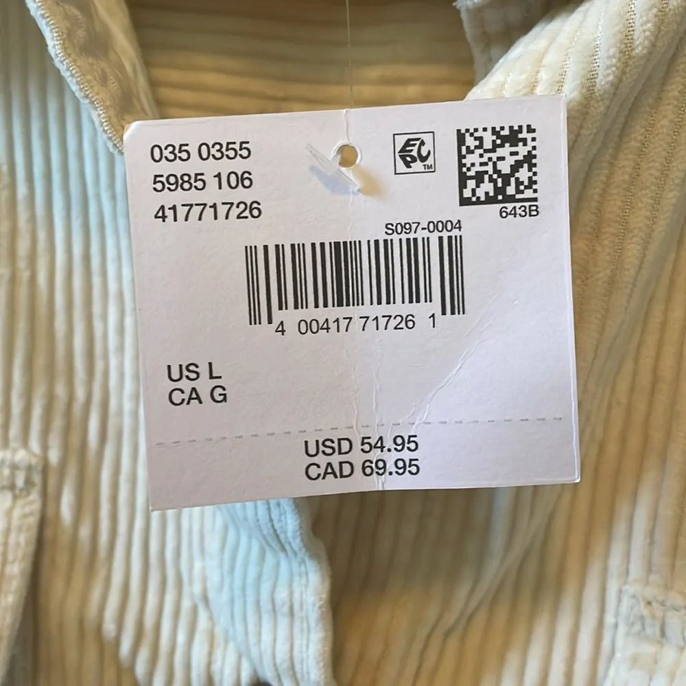 American Eagle Outfitters Oversized Cream Corduroy Shacket in Large NWT - Picture 11 of 15